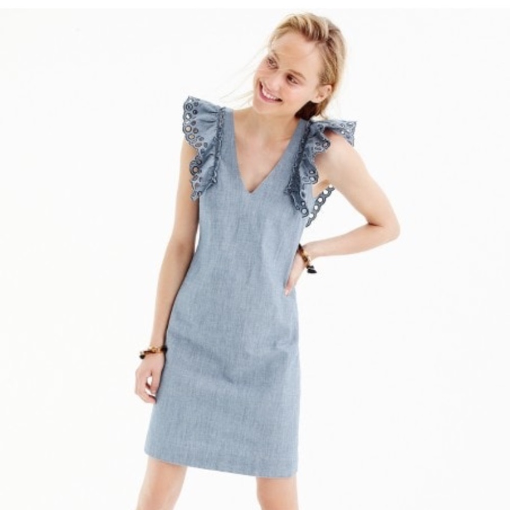 Jcrew chambray ruffle dress